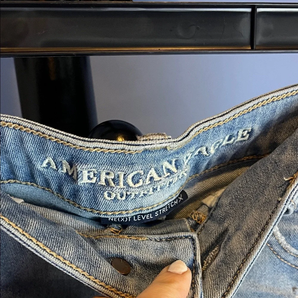 American Eagle Outfitters Ripped Light Blue Jean Shorts - Picture 2 of 3